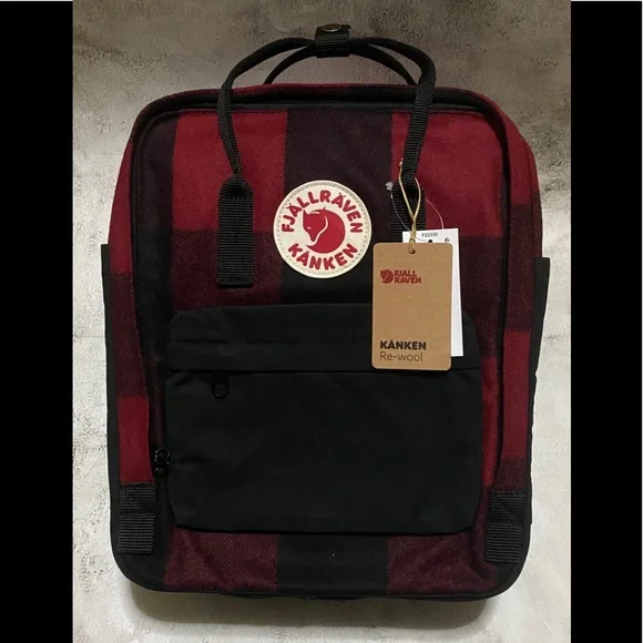 Fjallraven Kanken Water Resistant Backpack Re-Wool Red Check New